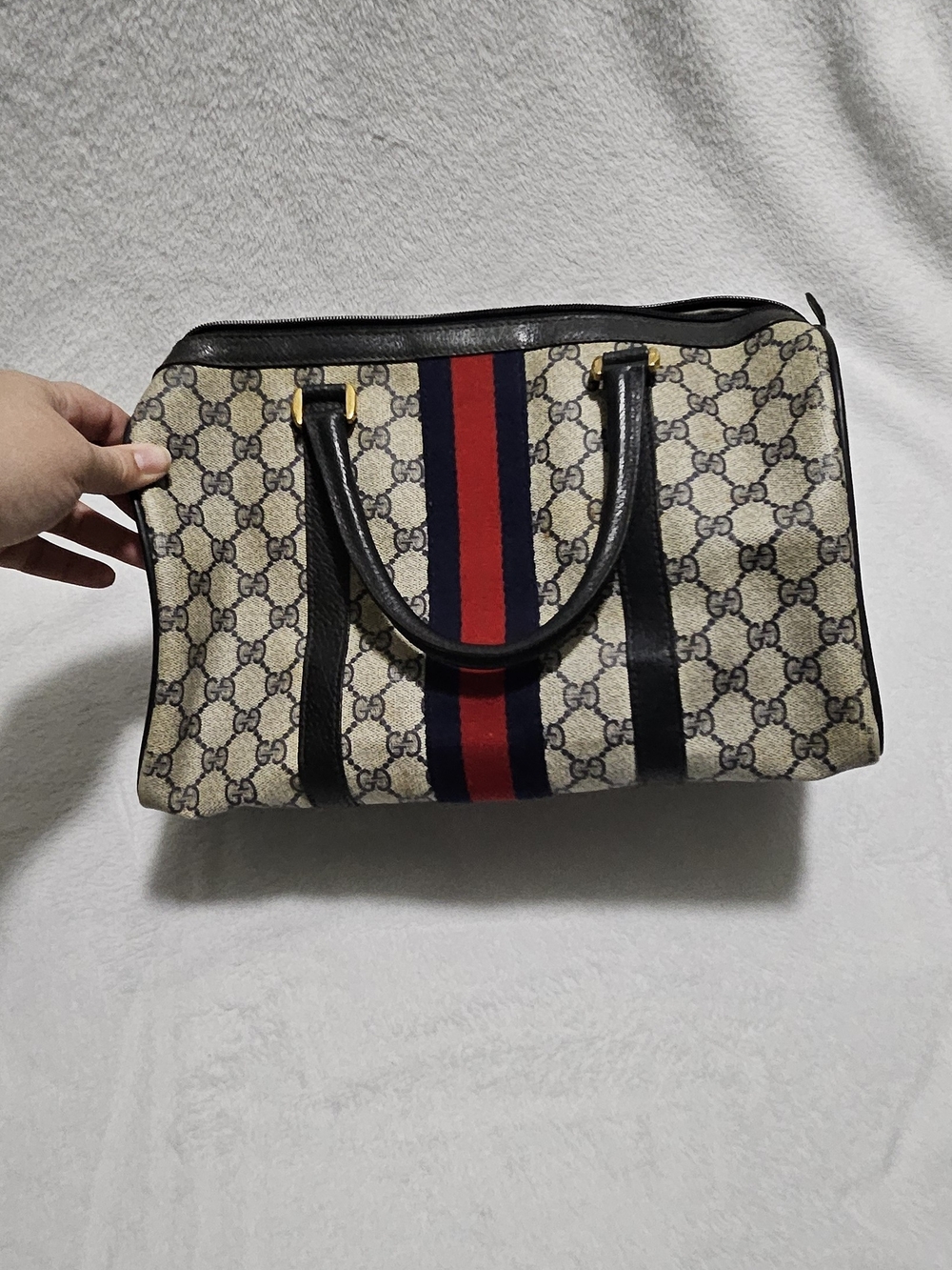Vintage Blue Gucci Canvas Tote with Wallet and Makeup Bag - Picture 3 of 16